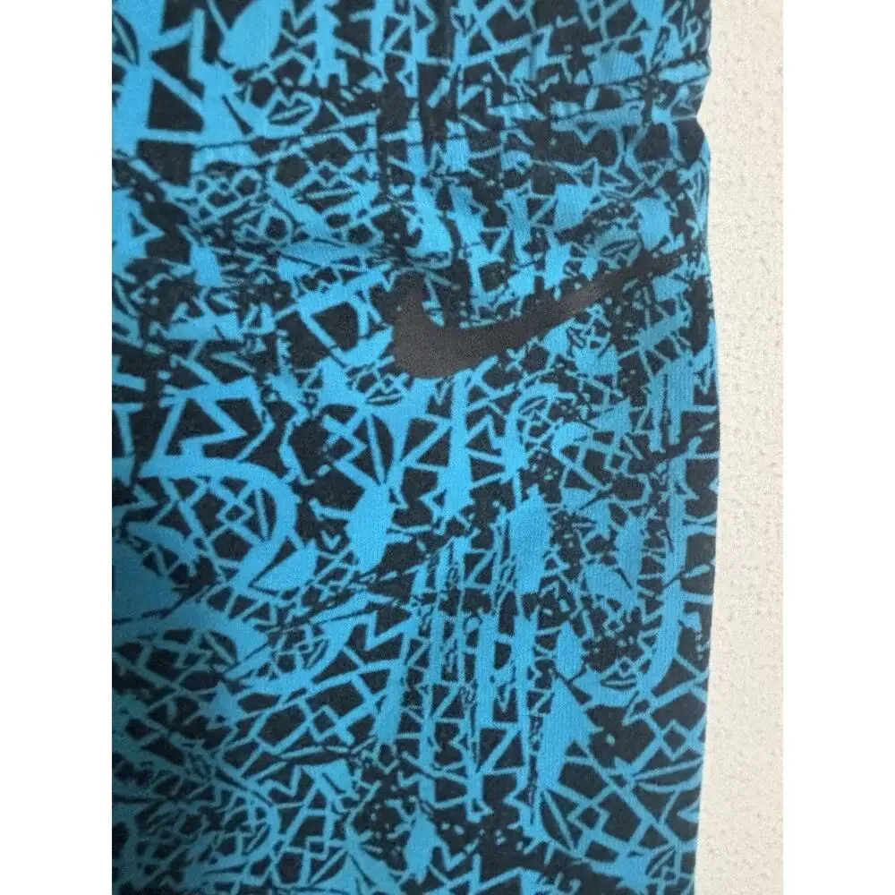 Nike Women S Blue/Black Abstract Print Ankle Skinny Yoga Leggings Pull-On